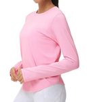 THE GYM PEOPLE Women's Long Sleeve Workout Shirts Athletic Crewneck Hiking Tops with Thumb Hole Pink