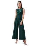 Miss Chase Women's Halter Neck Sleeveless Solid Wide Leg Sequin Paneled Regular Length Jumpsuit (MCAW19D04-23-42-06,Dark Green,XL)