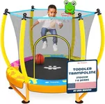 Happin® 55” Upgraded Toddler Trampoline Indoor & Outdoor Playset Ages 1-6, 5FT Kids Trampoline, Ultra Safe Mini Trampoline for Kids with Safety Enclosure Net, Gifts for Birthday with Basketball Hoop