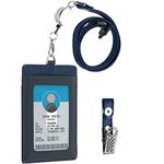 Maiwey Badge Holder,ID Badge Holder with Clear ID Window and Cards Slots,PU Leather Reel Lanyard and Detachable Belt Clip Badge Holders for Business,Worker,Student (Vertical, Deep Blue+Light Blue)