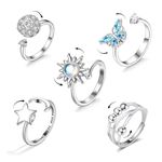 Xumann 5PCS Fidget Rings for Women, Adjustable Anxiety Ring for Kids, Spinner Worry Rings