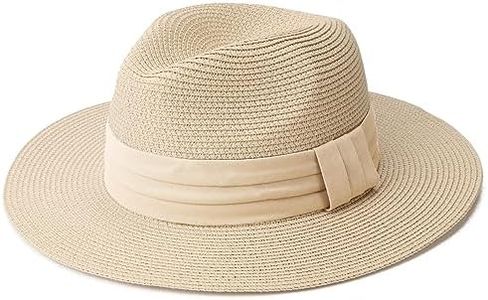 DRESHOW Women Belt Buckle Square Knot Hat Classic Travel Summer Wide Brim Felt Panama Hat UPF 50+ Straw Sun Hat