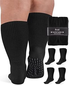 Pembrook Extra Wide Socks for Swollen Feet with Non-Skid Grips - 4 Pair Bariatric Socks for Edema and Lymphedema | Extra Wide Calf Socks