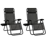 Goplus Zero Gravity Chair Set 2 Pack Adjustable Folding Lounge Recliners for Patio Outdoor Yard Beach Pool w/Cup Holder, 300-lb Weight Capacity (Light Gray)