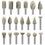 Tonsiki 20PCS Stone Carving Bit Set Diamond Burr Set, 1/8'' Shank Universal Fitment Rotary Tools Accessories for Stone, Glass, Ceramics to Carving, DIY Grinding, Polishing, Engraving