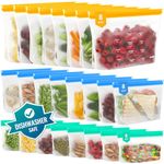 IDEATECH Reusable Freezer Ziplock Bags 24 Pack Leak-Proof BPA Free Dishwasher Safe Stand Up Medium Small Food Storage Silicone Gallon Kids Plastic Containers Pouch for Sandwich Soup Snack Meat