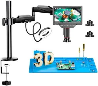 Elikliv 3D Microscope with Magnetic Dual Lens, EM3K-3D HDMI Digital Microscope, 3K Flex Arm Soldering Microscope, 7" Coin Microscope, Microscopes with Screen, Ring Light, Electronics Repair Mat,64G