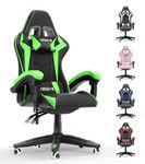 Bigzzia Gaming Chair,Ergonomic Office Chair, Height Adjustable Reclining Computer Game Chair Comfortable with Headrest and Lumbar Support for Adults (Without Footrest, Green)