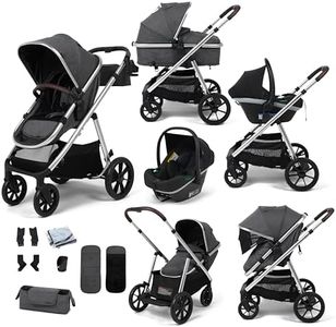 Babylo Zap Travel System with i-Size Infant Carrier, Ride-on Board, Organiser and Cup Holder, from Birth up to 22 kg, Silver/Grey