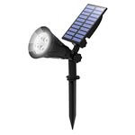 T-SUN LED Solar Spotlights, Super Bright 250LM Outdoor Security Garden Landscape Lamps, Daylight 6000K, Auto-on at Night/Auto-Off by Day,180°Angle Adjustable for Patio,Tree,Deck,Wall, Pool Area.