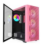 Apevia Destiny-MESH-PK Destiny Mesh Mid Tower Gaming PC Case w/ 4X 120mm ARGB Fans, 366 RGB Light Modes, 1x Metal Mesh Front Panel, 1x Door Swivel Style Magnetic Glass Side Panel, 2X USB3.0, Pink