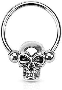 Pierced Owl 16GA Stainless Steel Skull Septum Nose Captive Bead Ring