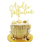 Arthsdite Aged to Perfection Cake Topper, Happy Birthday Engagement Retirement Party Decorations Supplies - Gold Glitter