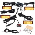 COLFULINE 4x12LEDs Car Strobe Lights, Amber Hazard Warning Beacon Lights, IP68 Waterproof Emergency Flashing Lights with Main Control Box for 12V/24V Universal Trucks, Lorrys, Tractors, Forklift