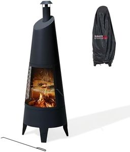 SUNJOY 2-in-1 Chiminea Fire Pit & Grill, 57" Tall Outdoor Fireplace with Removable Stainless Steel Grill Grate, Spark Screen & PVC Cover for Patio, Backyard, Cooking - Black