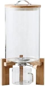 7.5 L Rice Dispenser, Grain Dispenser, Cereal Container, Creative Glass Food Storage Container for Kitchen Organization and Pantry Store, Airtight Lid and Wooden Stand, FREE VINYL "RICE" LABEL
