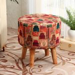 Nacia Printed Sitting Stool For Living Room Decoration Furniture Ottoman Wooden Pouffes For Sitting Puffy Footrest Ottoman Stool For Home Dcor,Pouffie Dressing Table Stool,16X16X17 Inches,Darbar-Beige