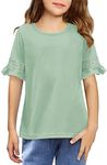 Arshiner Girls T-Shirts Lace Sleeves Kids Summer Printed Round Neck Short Sleeve Tops Casual Fashion Tee Shirt for Girls 4-5 Years Green