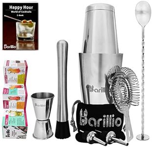 Boston Shaker Cocktail Shaker Set | Professional Bartender Kit with Weighted Martini Mixer, Hawthorne Strainer, Jigger, Mojito Muddler, Mixing Spoon & 2 Liquor Pourers……