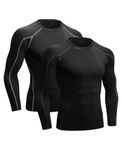 Niksa 2 Pack Long Sleeve Running Tops Mens,Base Layers Compression Top T-Shirts,Quick Dry Wicking Gym Athletic Training Workout Tee Shirts,Black Grey,M