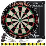 Viper League Pro Regulation Bristle Steel Tip Dartboard Starter Set with Staple-Free Bullseye, Galvanized Metal Radial Spider Wire; High-Grade Compressed Sisal Board with Rotating Number Ring for Extending Life, Includes Chalk Cricket Scoreboard and Steel Tip Darts