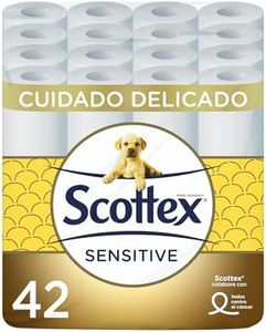 Scottex Papel Higiénico Sensitive 42 rollos con 3 capas cuidado delicado gracias al toque de leche de almendras (7 packs de 6 rollos)