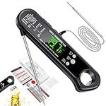 Meat Thermometer with Probe, Instant Read Waterproof Kitchen Digital Food Thermometer 2 Probe, Large LCD Screen, Temperature Alarm for Cooking, Baking, Liquids, Candy, Grilling BBQ & Air Fryer