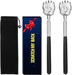 2 Pack Bear Claw Portable Extendable Back Scratcher, Metal Stainless Steel Telescoping Back Scratcher Tool with Carrying Bag (Black)