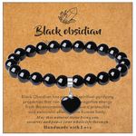 XIANNVXI Black Obsidian Bracelet for Women 8 mm Black Beaded Bracelets Crystal Heart Bracelet Jewelry Gifts for Mothers Day Birthday Valentines Day Anniversary