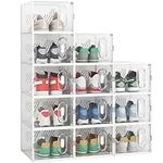 Shoe Boxes, Shoe Storage Box Organizer, 12 Pack Clear Plastic Stackable Shoe Organizer for Sneaker Display, Shoe Display Case, Sneaker Container Bins Holder for Closet, fit up to US Size 12 White