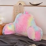 A Nice Night Faux Fur Reading Pillow Bed Wedge Large Adult Children Backrest with Arms Back Support for Sitting Up in Bed / Couch for Bedrest,YellowPink