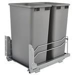 Rev-A-Shelf Double Pull Out Trash Can for Full Height Kitchen Cabinets 50 Quart 12.5 Gallon with Soft-Close Slides, Metallic Silver, 53WC-2150SCDM-217