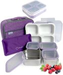 kinsho Stainless Steel Bento Lunch Box Set for Adults, Kids - Insulated Bag and Ice Pack - Leak-Proof Metal Compartment Meal Prep Food & Snack Containers for Work Travel School Daycare, 36 oz Purple