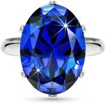 Linawe Sapphire Adjustable Silver Rings for Women, Blue Stone Cubic Zirconia Diamond Love Mood Chunky Boho Costume Jewelry Fake Cocktail Crystal Birthstone Rhinestone