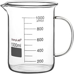 stonylab Glass Beaker with Handle, Borosilicate Glass Graduated Low Form Griffin Beaker with Handle and Pouring Spout, 1000 ml