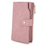 UTO Wallet for Women RFID Blocking Ladies Wristlet Purse 21 Card Slots Phone Pocket Synthetic Leather Pink