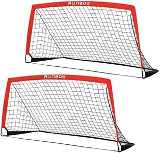 RUNBOW 6x4 ft Portable Kids Soccer Goal for Backyard Practice Soccer Net with Carry Bag (6x4 FT, 2 Pack, Red)