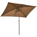 Outsunny 3x2m Garden Parasol Umbrella with Tilt and Crank, Outdoor Sun Shade Canopy with Aluminium Frame and Steel Ribs, Rectangular, Brown