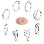 YADOCA 8Pcs 14G Clicker Belly Button Rings Surgical Steel Hinged Seamless Hoop Belly Rings for Women CZ Navel Rings Belly Piercing Jewelry 10mm