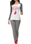 EFOFEI Women Ultra Soft Top & Checked PJs Bottoms Merry Christmas Pajama Set Long Sleeve Lounge Wear Sets Grey XXS