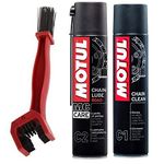 Grand Pitstop Combo of Motul C2 Chain Lube and C1 Chain Clean Lube (400 ml) with Chain Cleaning Brush Red Color, Bike Chain Cleaner for All Bikes, Super Durable Cleaning Tool