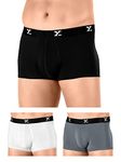 XYXX Men's Underwear Ace IntelliSoft Antimicrobial Micro Modal Trunk Pack of 3 (Black;White;Grey; S)