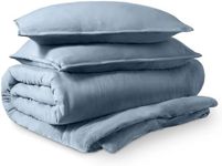 Bare Home Ultra Soft Washed Microfiber Queen Duvet Cover with Zipper and Securing Ties and 2 Std. Pillow Shams, Linen-Like Look, Easy Care, Hypoallergenic (Queen, Dusty Blue)