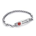 Interchangeable medical alert bracelets for men and women stainless steel Wheat chain 7.5-9" adjustable with engraving BLOOD THINNER