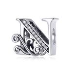 BETTY&SARAH 925 Sterling Silver Letter Charms for Pandora Bracelets Alphabet Initial Beads Jewelry Gift for Women (Letter N-Never makes you cry .)