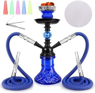 Hookah set, Get Funky 2 Hose 11" Hookah Shisha with Glass Base Silicone Hookah Bowl Upgraded Hookah Hose - Blue