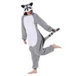 XLKZZ Raccoon Adult Onesie Unisex Pajamas Animal Cosplay Christmas Halloween Costume Cartoon Sleepwear for Women Men, Grey Raccoon, X-Large