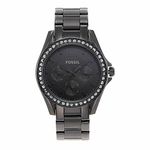 Fossil Women's Riley Quartz Stainless Steel Multifunction Watch, Color: Black Glitz (Model: ES4519)