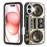 BFUKVOU for iPhone 16 Plus Case with Built in Kickstand,Shockproof/Dustproof/Drop Proof 3-Layer Military Grade Protective Cover for iPhone 16 Plus 6.7'' 2024,Vintage 80s Boombox