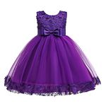 Weileenice Little Girl Ball Gown Lace Party Dresses Plum Purple A-line Flower Girls Dress Wedding Birthday Prom Evening Party Fancy Princess Bridesmaid Kids Pageant Tulle Dresses Halloween 7-8 Glitter